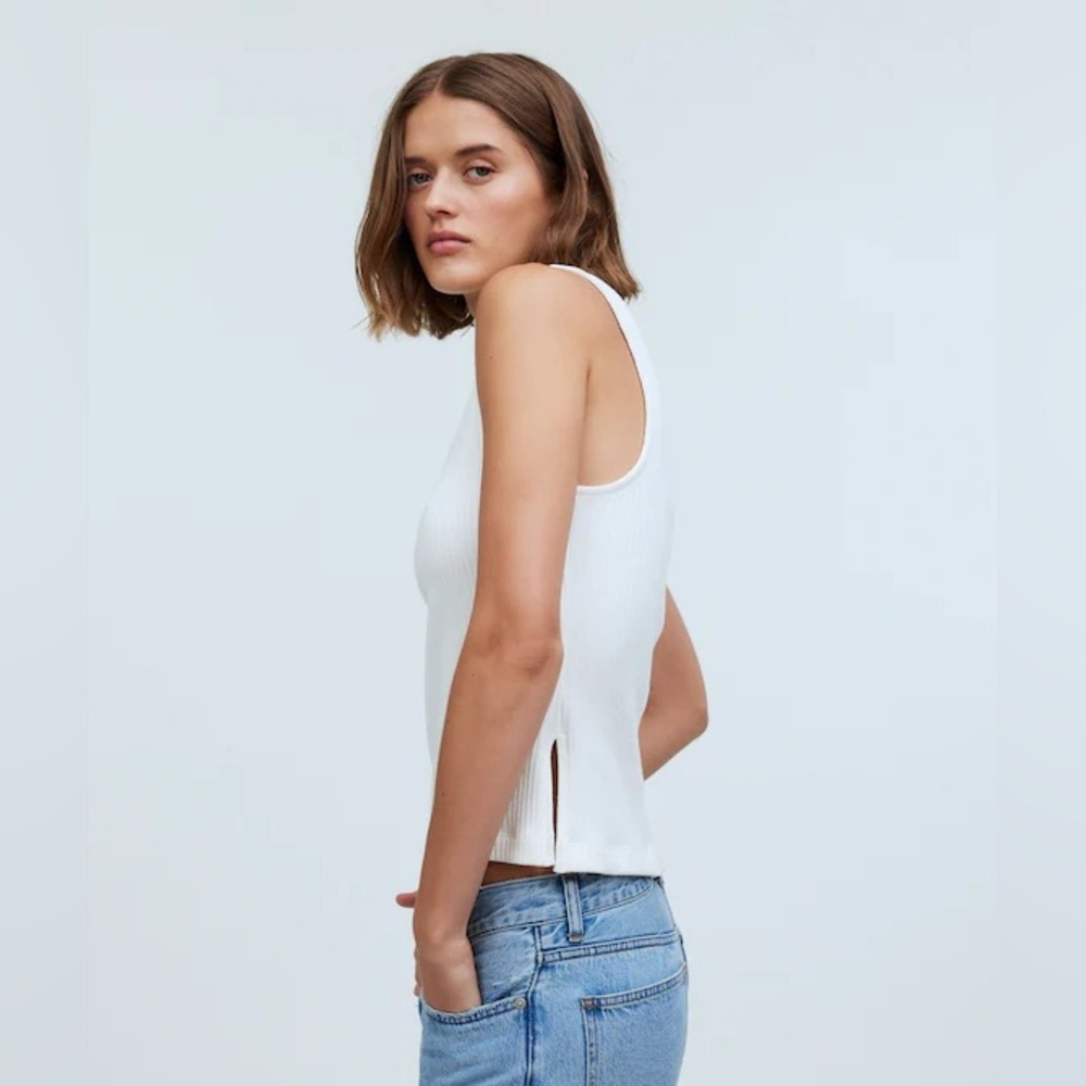 Madewell Cotton Blend Wide Rib MockNeck Sleeveless Top L Color Lighthouse